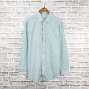 Brooks Brothers Men's MADISON fit Button up Shirt non iron mint stripe 16 1/2 35